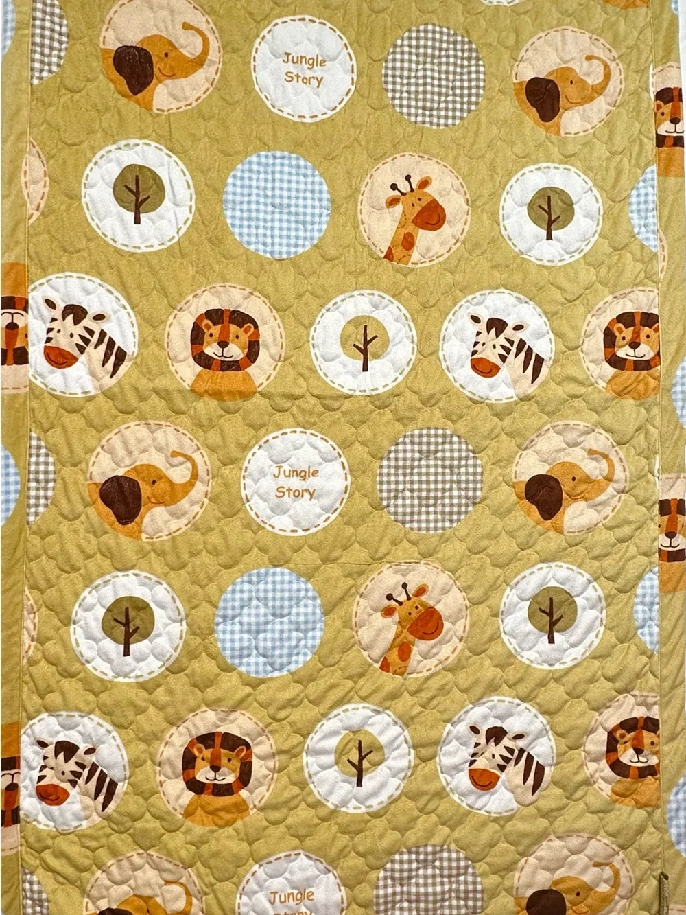 MARIE FRANCE PARIS KIDS QUILT BLANKET”JUNGLE STORY” PATCHWORK OF SAFARI ANIMALS